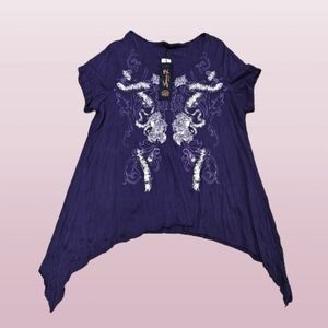 Seven7 Luxe 18/20 Crinkle Sharkbite Graphic Tunic Top Lane Bryant